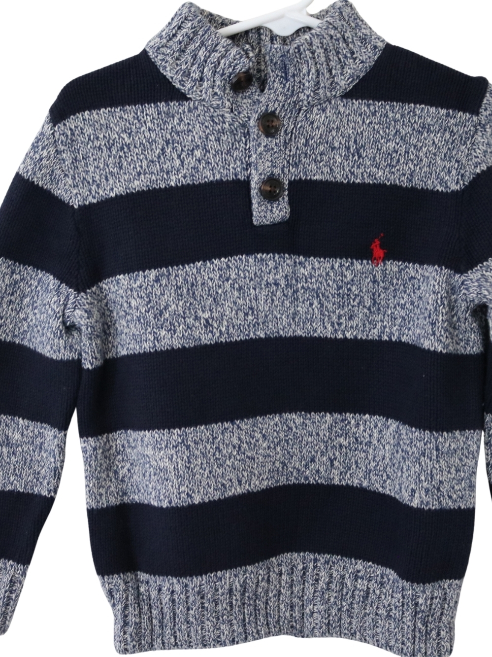 Polo by Ralph Lauren Navy & Heather Gray Striped Turtleneck Button Pullover